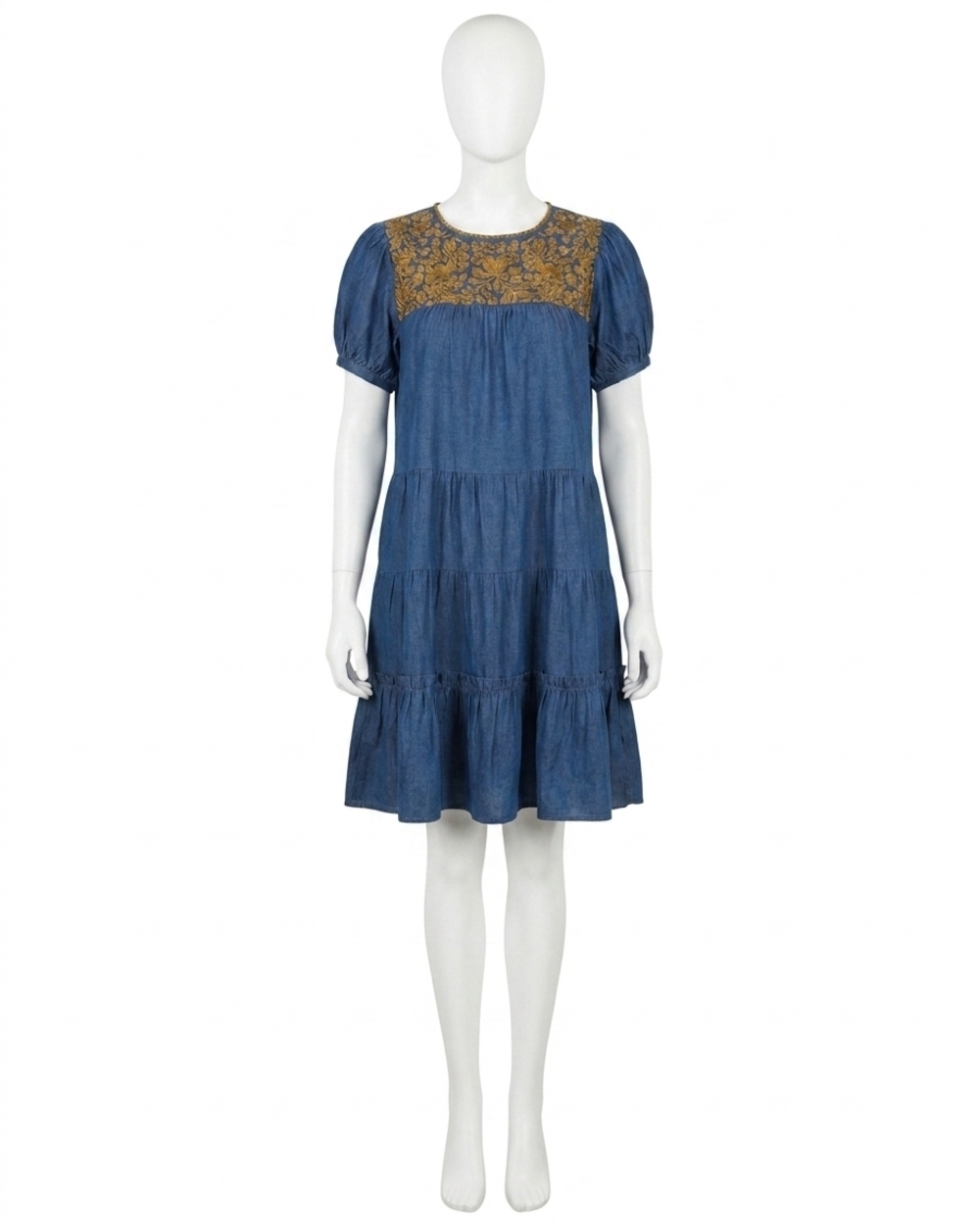 NEW LAYERZ CLOTHING embroidered tiered dress in denim
